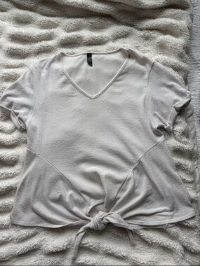 Alya Light Beige V-Neck Knot-Front Top